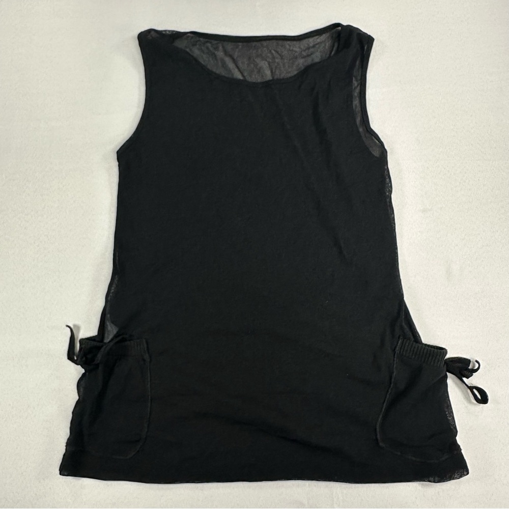 Made In Italy Sheer Black Tank Top XS Pockets Unique Y2K Grunge *Read Descript**